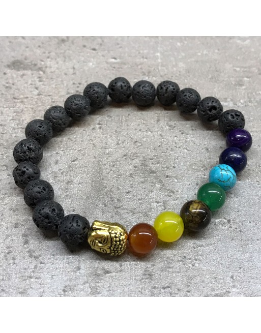 Svart Lavasten Buddha Chakra Armband