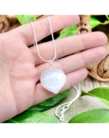 Selenite Stone Heart Necklace