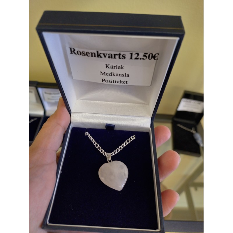 Rosenkvarts Hjärta Halsband
