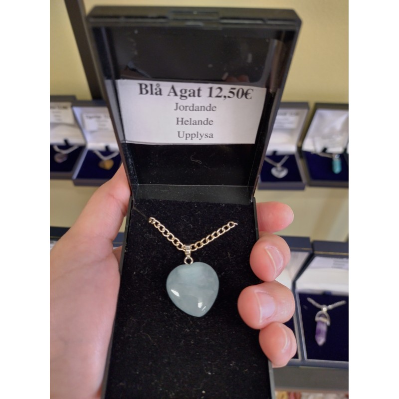 Blå Agat Hjärta Halsband