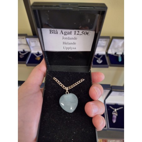 Blå Agat Hjärta Halsband