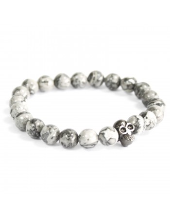 Pewter Skull Grey Agate Bracelet
